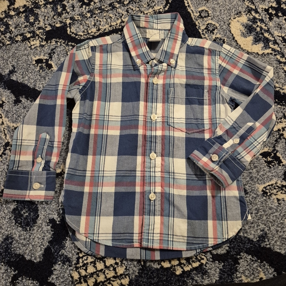 Gap Boy's Preppy Blue Plaid Long Sleeved Button Down Shirt Size 3T